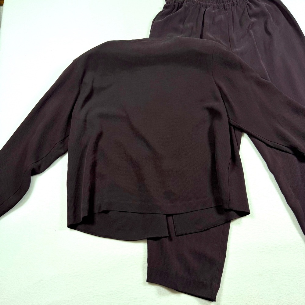 Eileen Fisher Womens Small 100% Silk 2 Piece Set Jacket Pants Purple Eggplant S - Picture 3 of 11